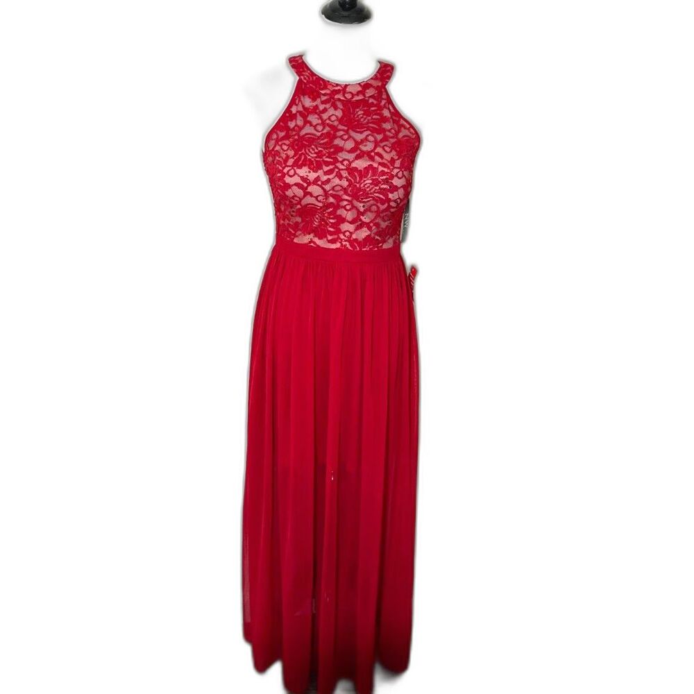 Night Way Collections Red Lace Maxi Dress